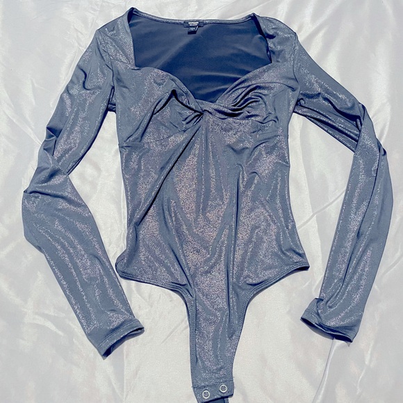 Express Body Contour Sparkle Gray Bodysuit - Picture 1 of 3